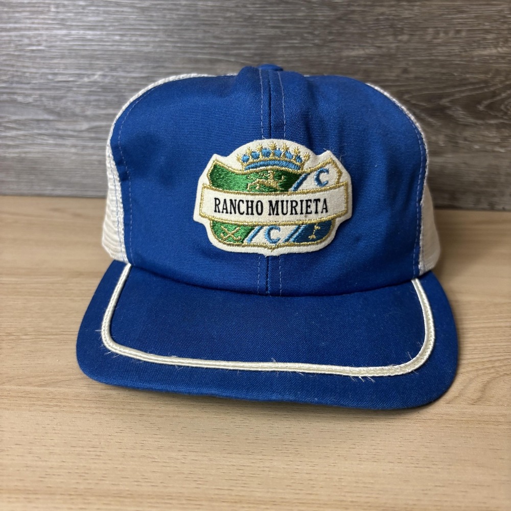 VINTAGE Rancho Murieta Hat Cap Snap Back Blue White Mesh Trucker Patch Mens 80s